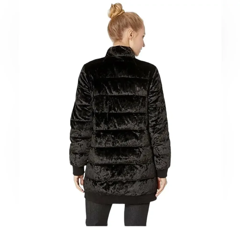Jack by BB Dakota Black Crushed it Velvet Quilted Zip Puffer Coat Small NWT